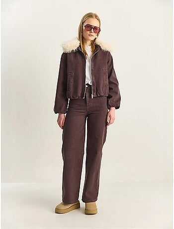 Veste en jean courte avec détails en fausse fourrure lucci