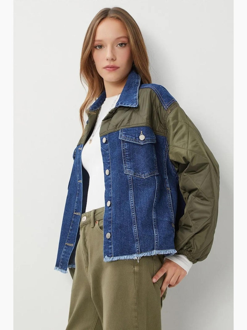Veste en jean courte boutonnée istanbul Vert - Kiabi