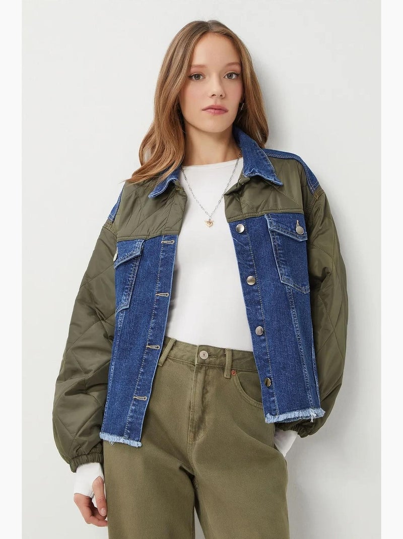 Veste en jean courte boutonnée istanbul Vert - Kiabi