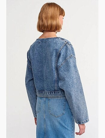 Veste en jean courte ceinturée style biker dilvin