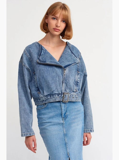 Veste en jean courte ceinturée style biker dilvin - Kiabi Veste en jean courte ceinturée style biker dilvin - Kiabi