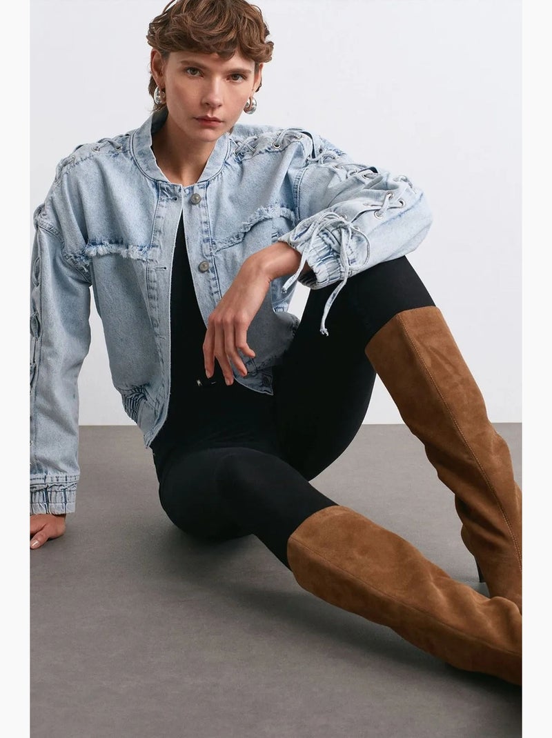 Veste en jean courte col chemise dilvin Bleu clair - Kiabi