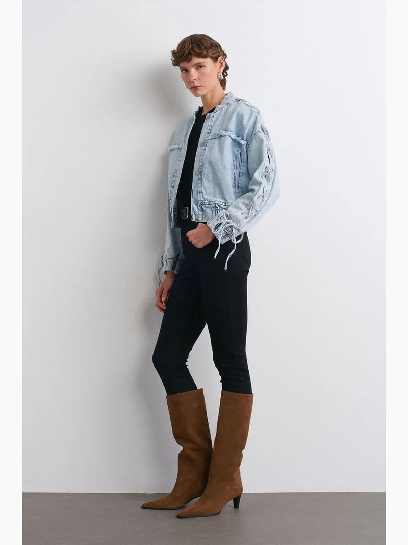 Veste en jean courte col chemise dilvin Bleu clair - Kiabi