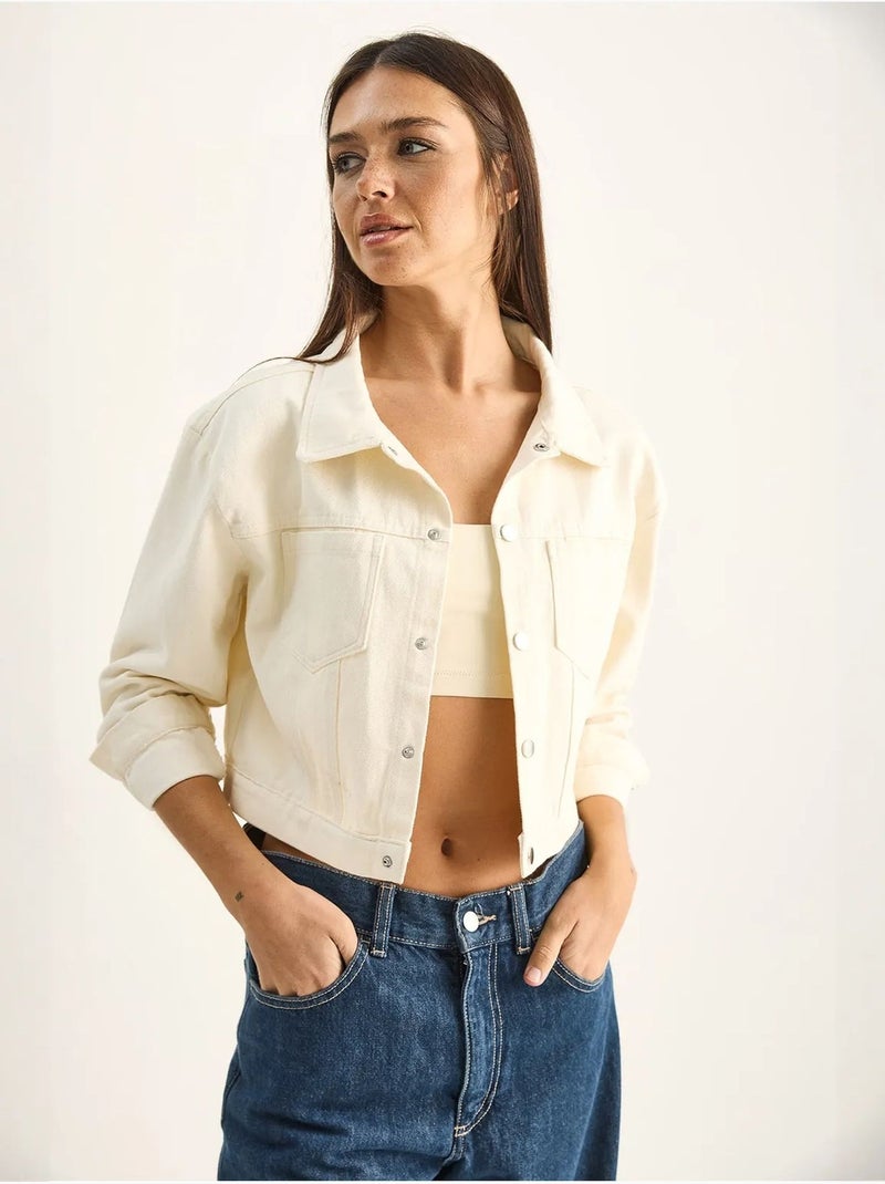 Veste en jean courte femme lucci Crème - Kiabi