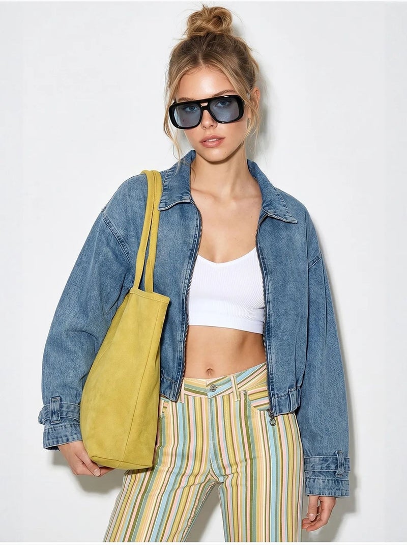 Veste en jean courte oversize femme lucci Bleu saphir - Kiabi