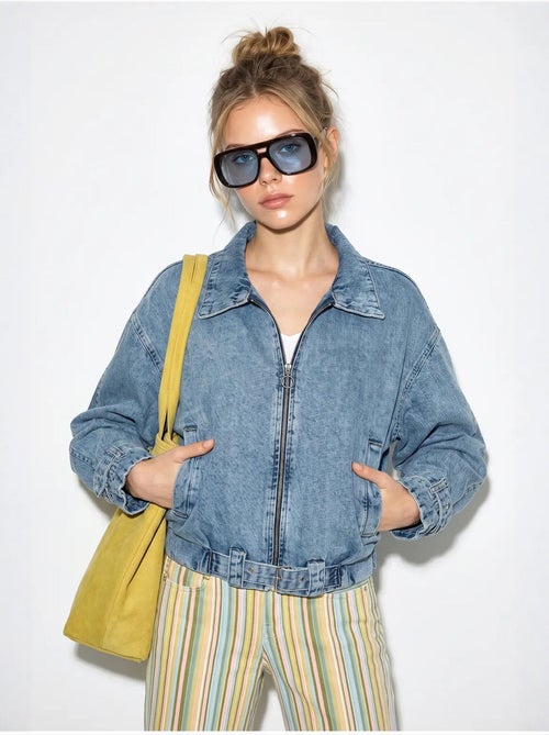 Veste en jean courte oversize femme lucci - Kiabi Veste en jean courte oversize femme lucci - Kiabi