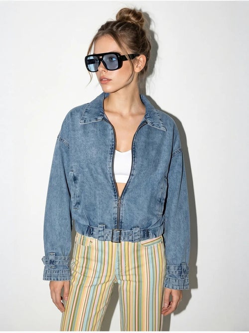 Veste en jean courte oversize femme lucci - Kiabi Veste en jean courte oversize femme lucci - Kiabi