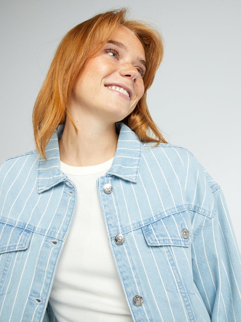 Veste en jean courte rayée Bleu - Kiabi