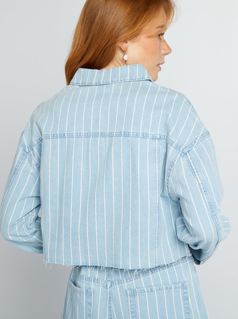 Veste en jean courte rayée Bleu - Kiabi