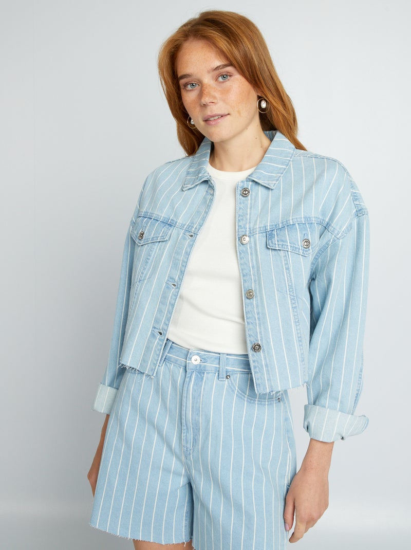 Veste en jean courte rayée Bleu - Kiabi