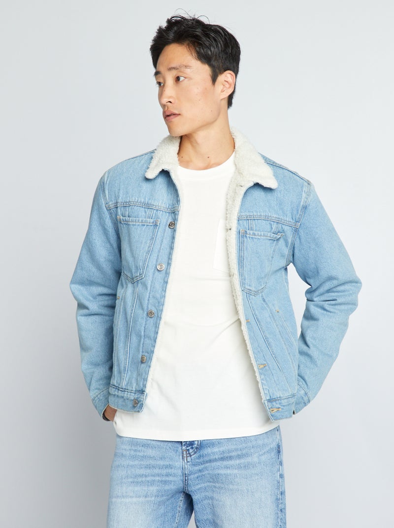 Veste en jean doublée effet moutonné Bleu - Kiabi