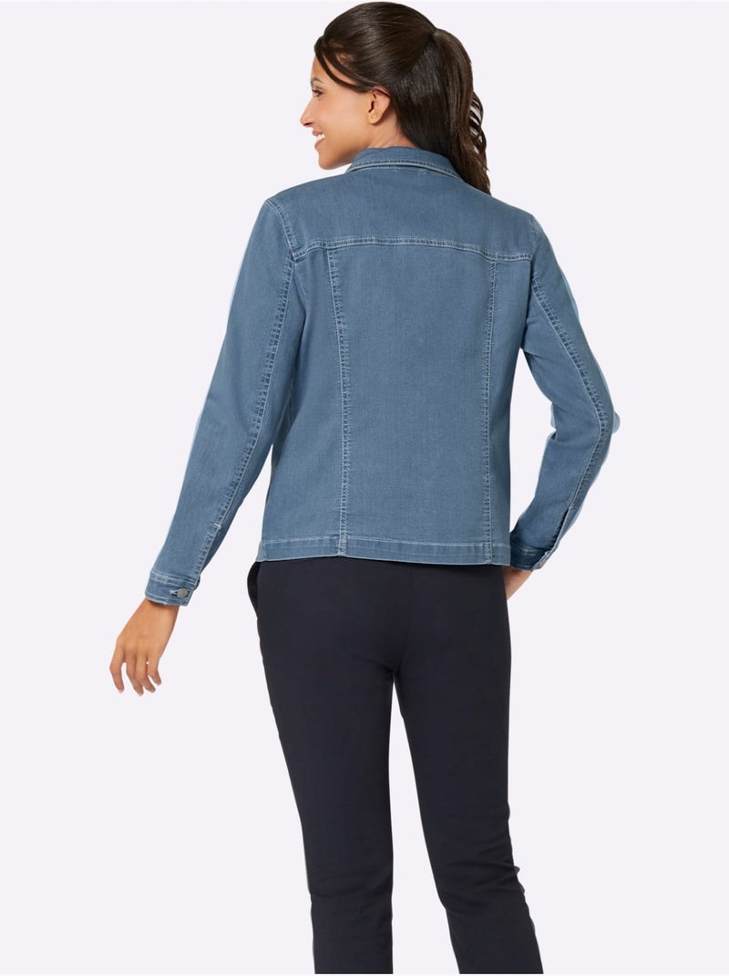 Veste en jean douce à col chemise et manches longues - Taille standard - Moda Vilona Bleu Blanc - Kiabi
