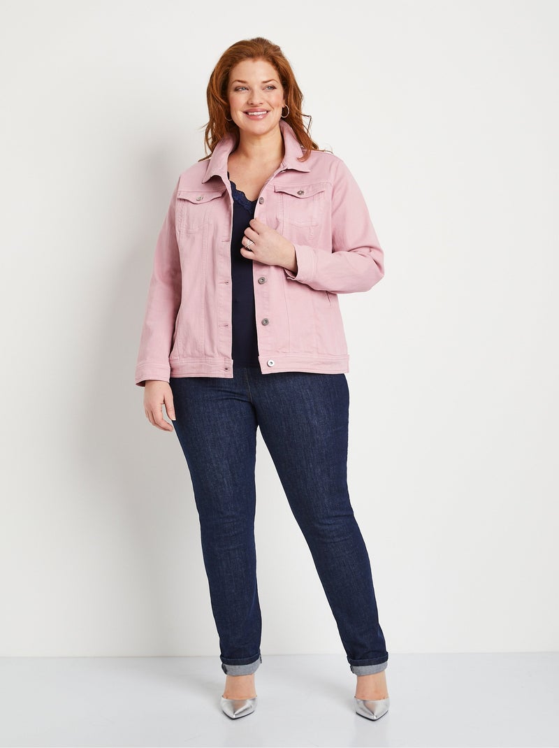Veste en jean droite boutonnée Rose - Kiabi