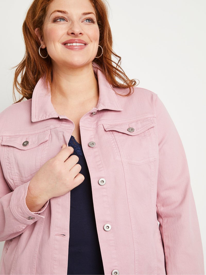 Veste en jean droite boutonnée Rose - Kiabi