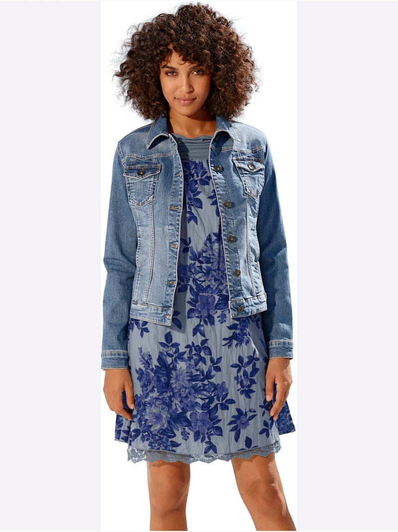 Veste En Jean Effet Délavé Et Usé - Taille Standard - Helline Bleu denim - Kiabi