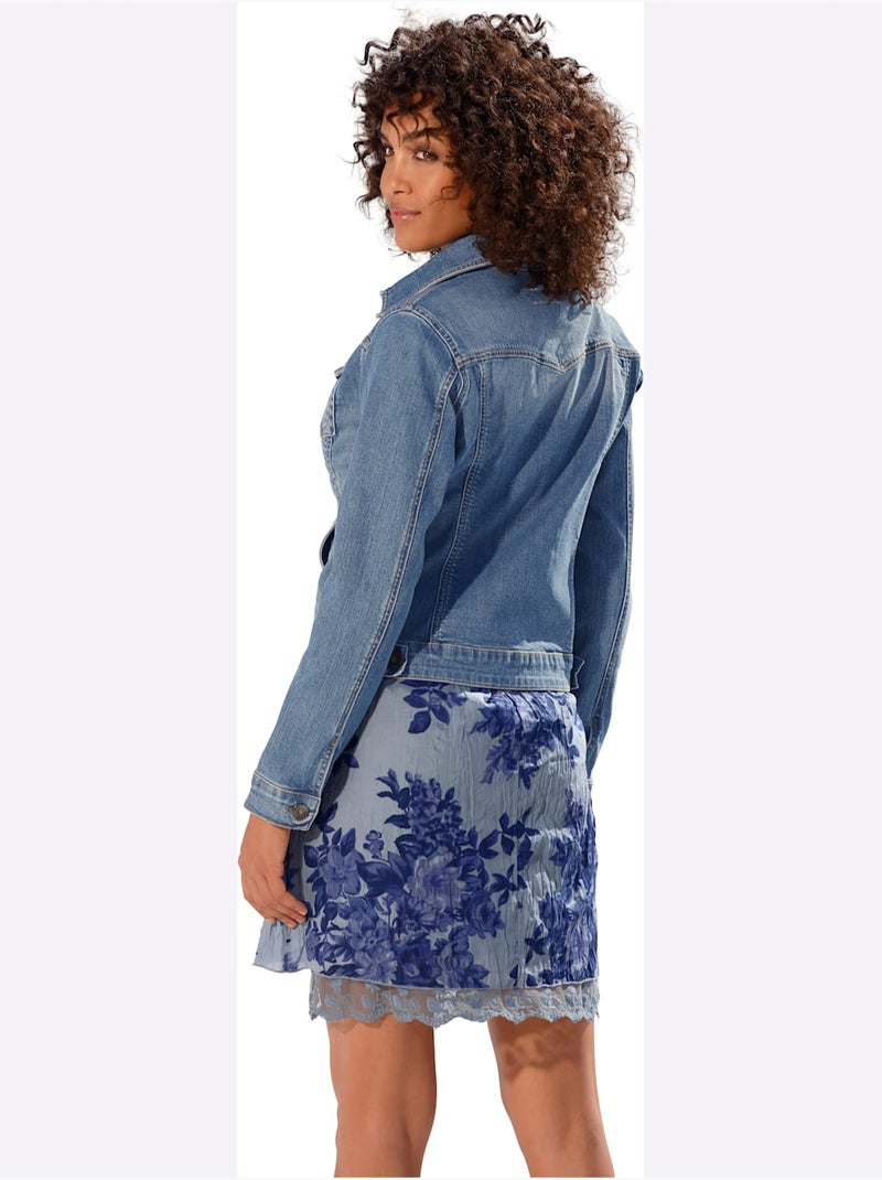 Veste En Jean Effet Délavé Et Usé - Taille Standard - Helline Bleu denim - Kiabi