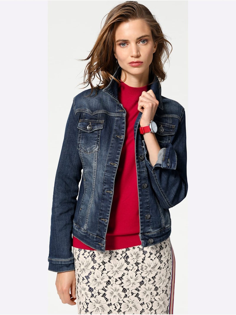 Veste En Jean Effet Délavé Et Usé - Taille Standard - Helline Bleu foncé - Kiabi