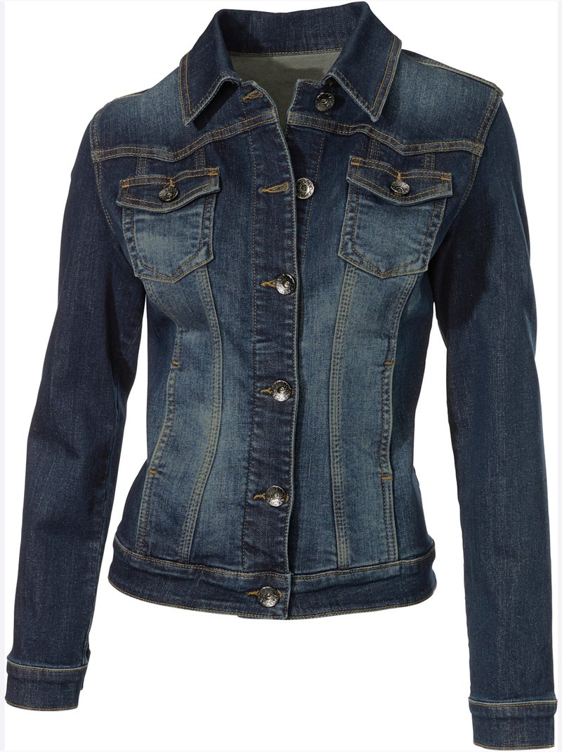 Veste En Jean Effet Délavé Et Usé - Taille Standard - Helline Bleu foncé - Kiabi