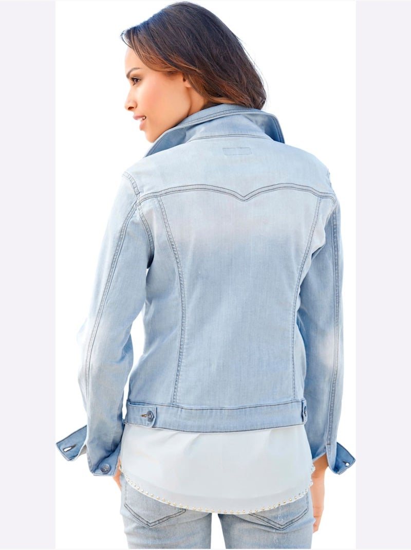 Veste En Jean Effet Délavé Et Usé - Taille Standard - helline Bleu - Kiabi