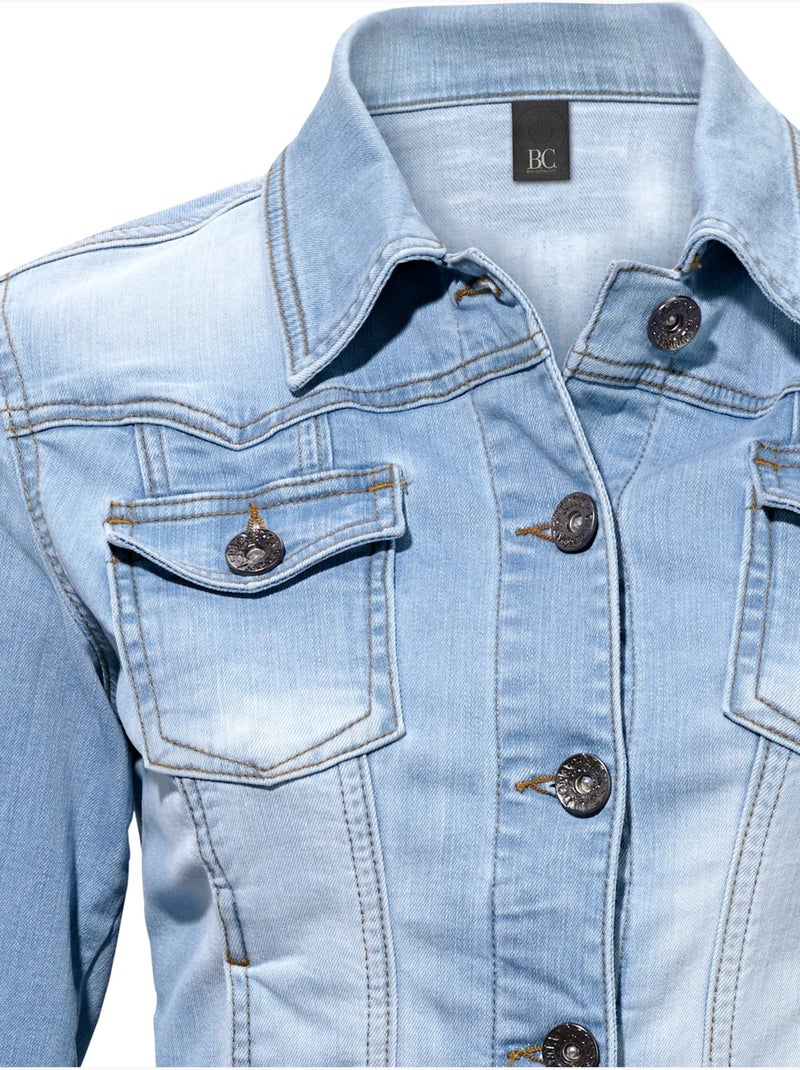 Veste En Jean Effet Délavé Et Usé - Taille Standard - helline Bleu - Kiabi
