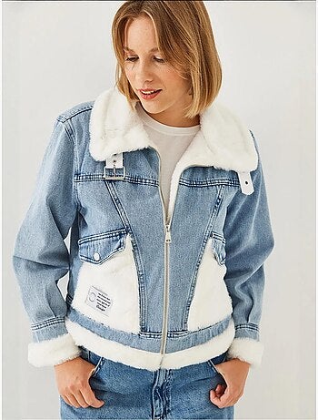 Veste en jean en fausse fourrure avec ceinture bianco lucci