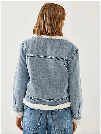 Veste en jean en fausse fourrure avec ceinture bianco lucci