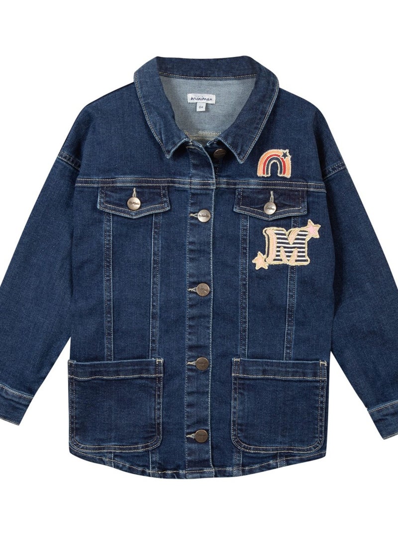 Veste En Jean Nouvelle Forme Avec Badges Brodés 'miniman' Bleu marine - Kiabi