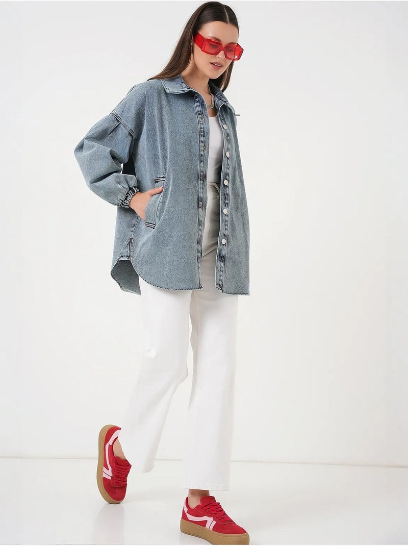 Veste en jean oversize à col chemise bdart Bleu clair - Kiabi