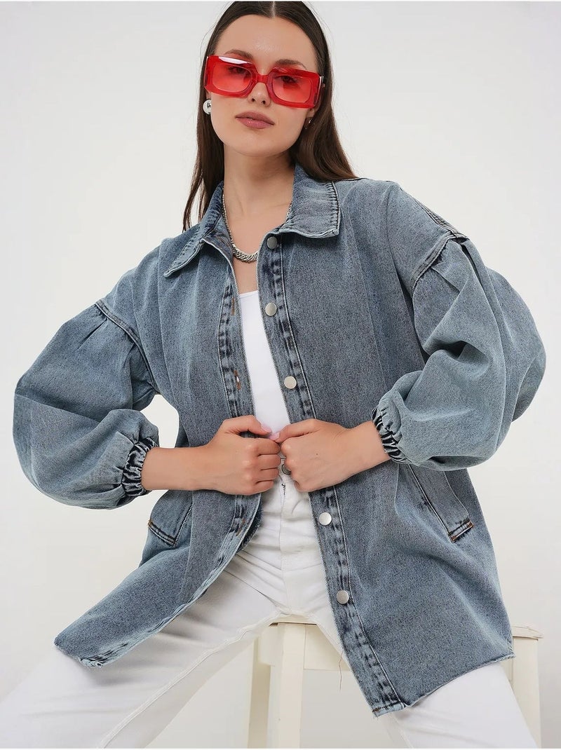 Veste en jean oversize à col chemise bdart Bleu clair - Kiabi