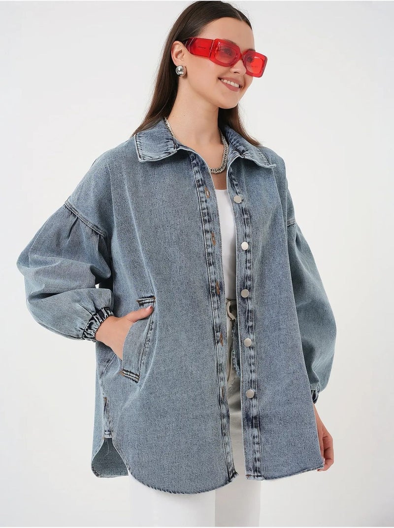 Veste en jean oversize à col chemise bdart Bleu clair - Kiabi