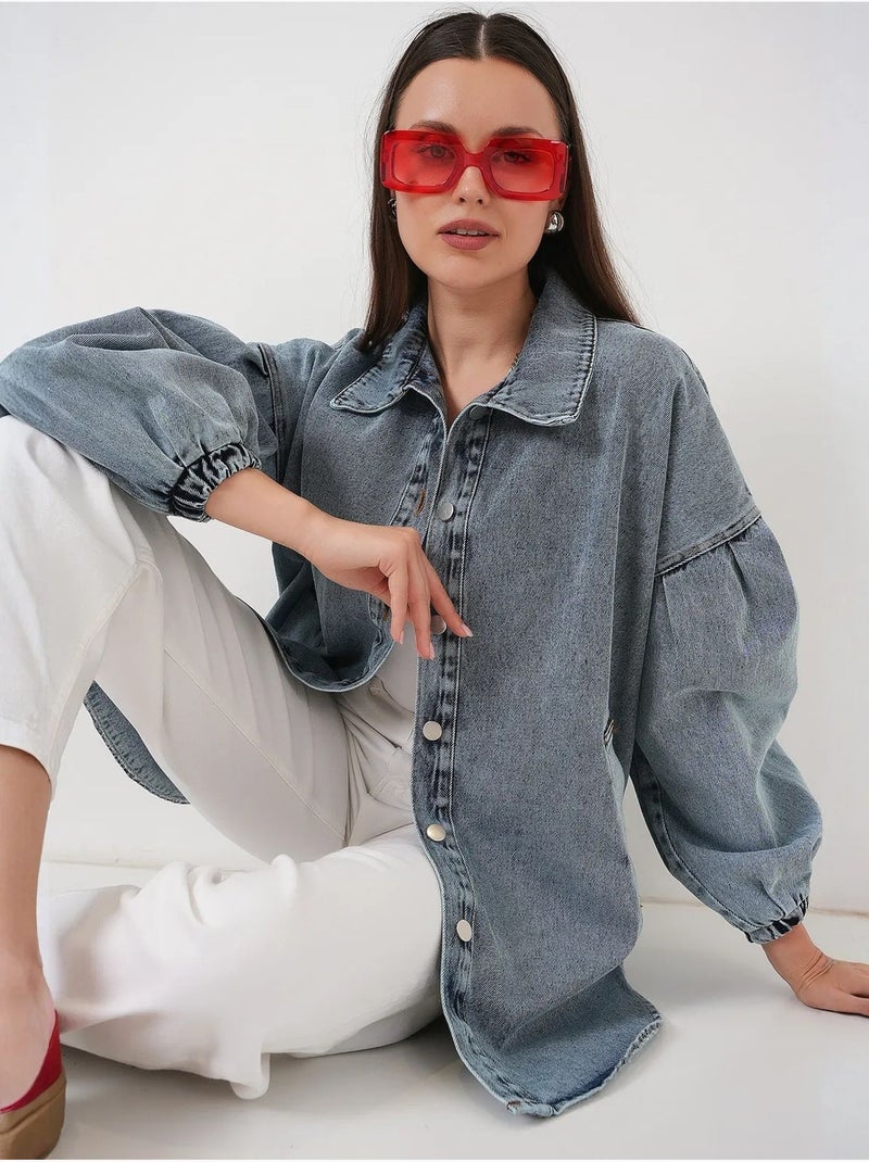 Veste en jean oversize à col chemise bdart Bleu clair - Kiabi