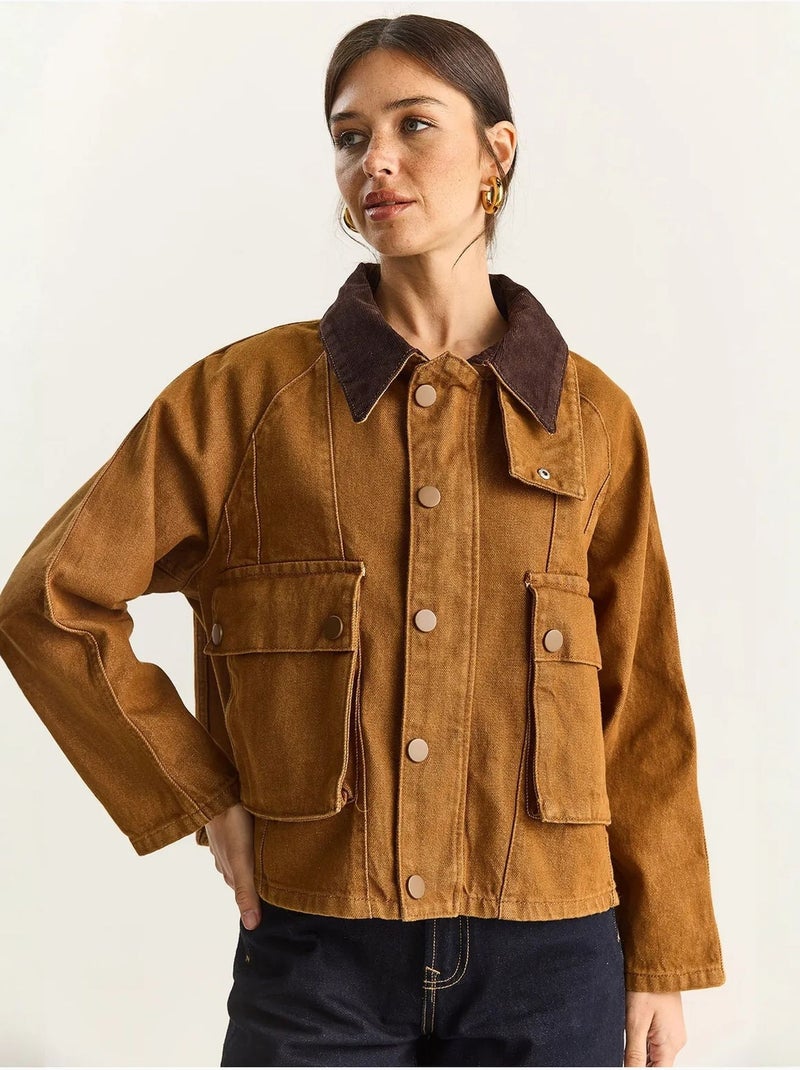 Veste en jean oversize avec fermeture à boutons et poches lucci Camel - Kiabi