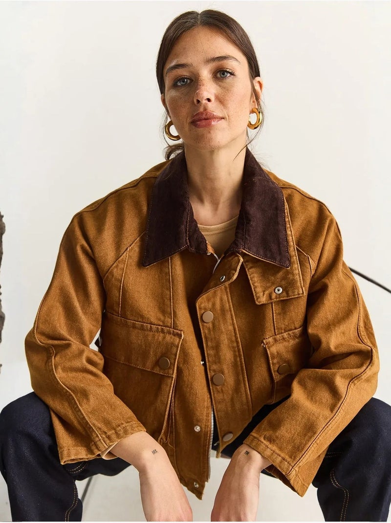 Veste en jean oversize avec fermeture à boutons et poches lucci Camel - Kiabi