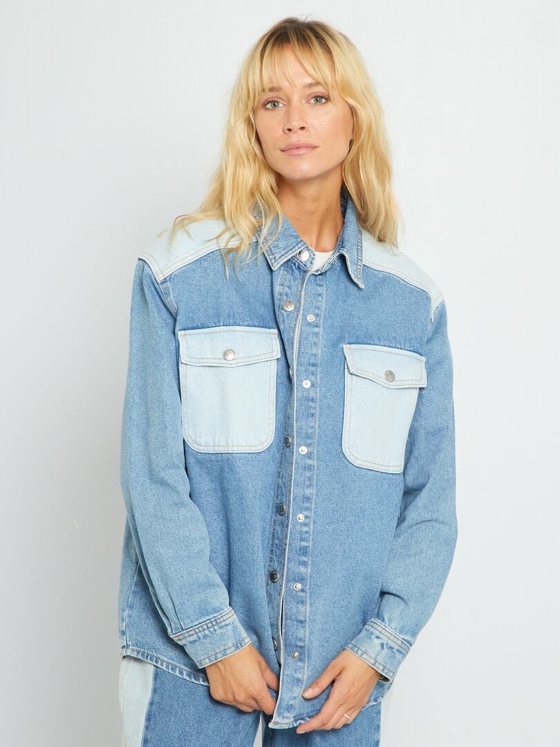 Blouson en denim bleu et patch façon drapeau 100% coton responsable