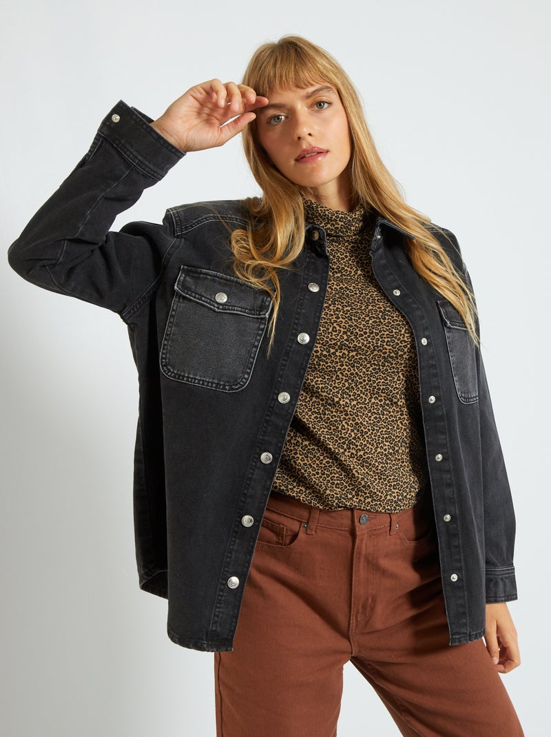 Veste en jean patchée noir - Kiabi