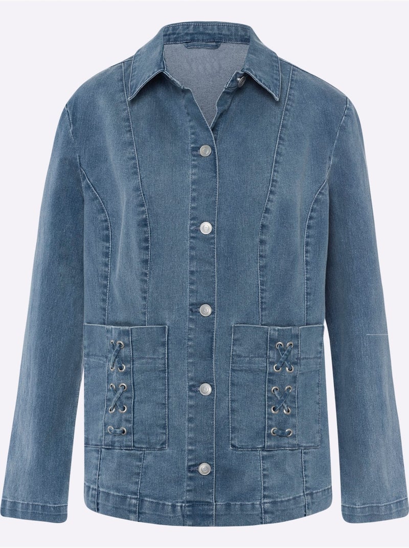 Veste En Jean Poches Décoratives - Taille Standard - Moda Vilona Bleu Blanc - Kiabi