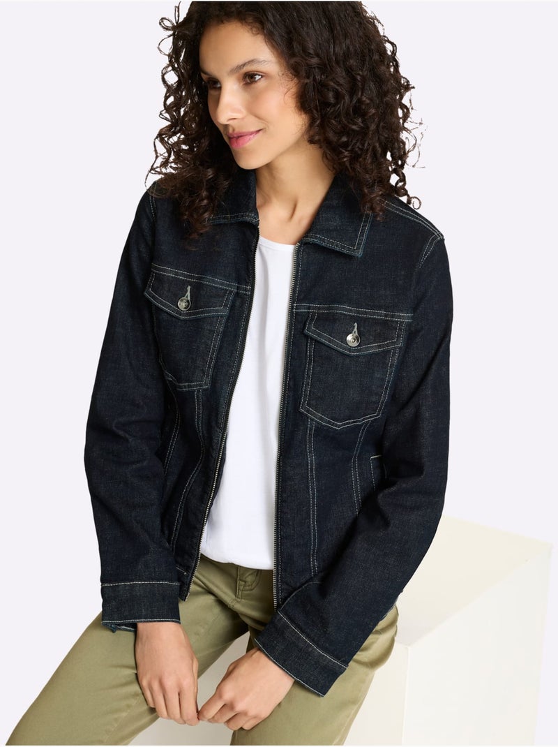 Veste En Jean Qualité Coton - Taille Standard - Helline Bleu foncé - Kiabi