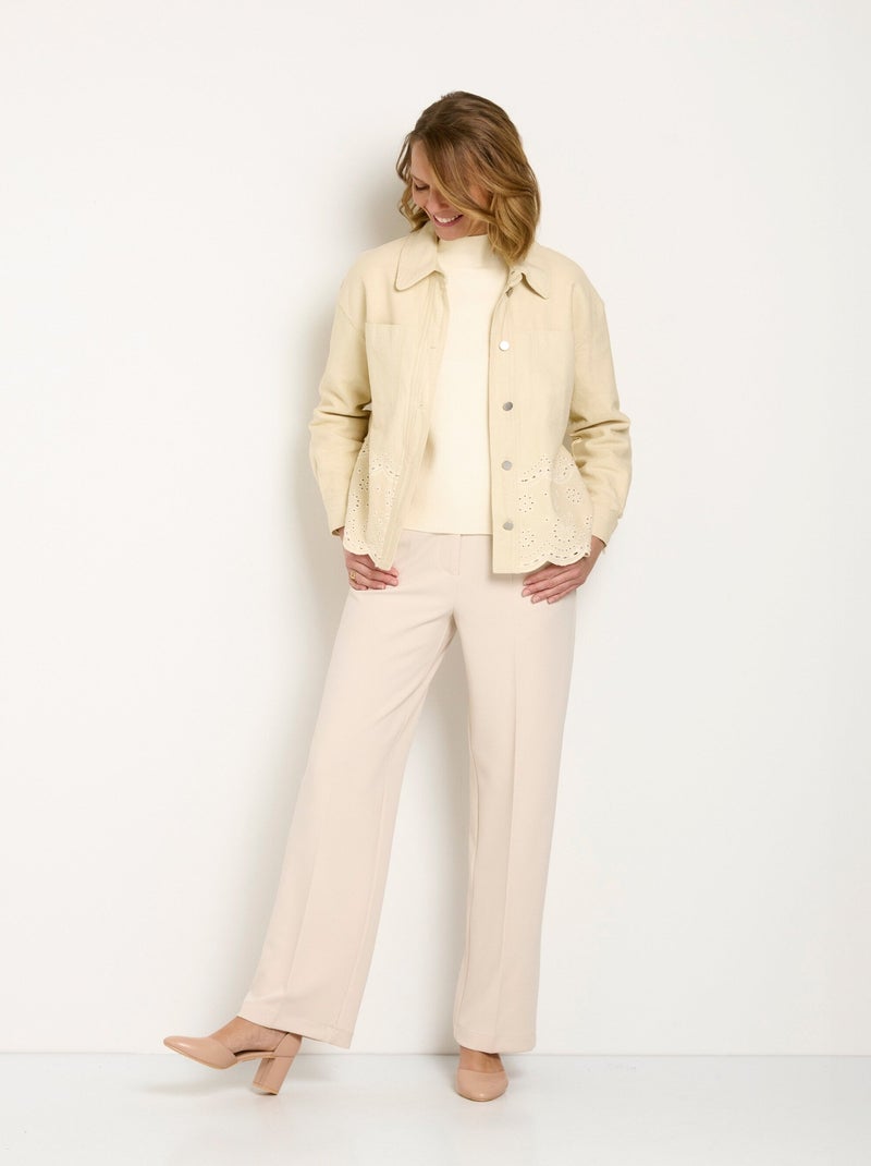 Veste en jean style broderie anglaise Beige - Kiabi