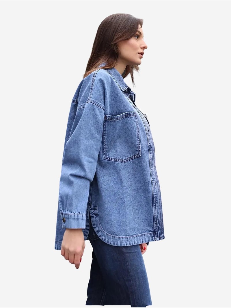 Veste en jean surdimensionnée à double poche bdart Bleu saphir - Kiabi