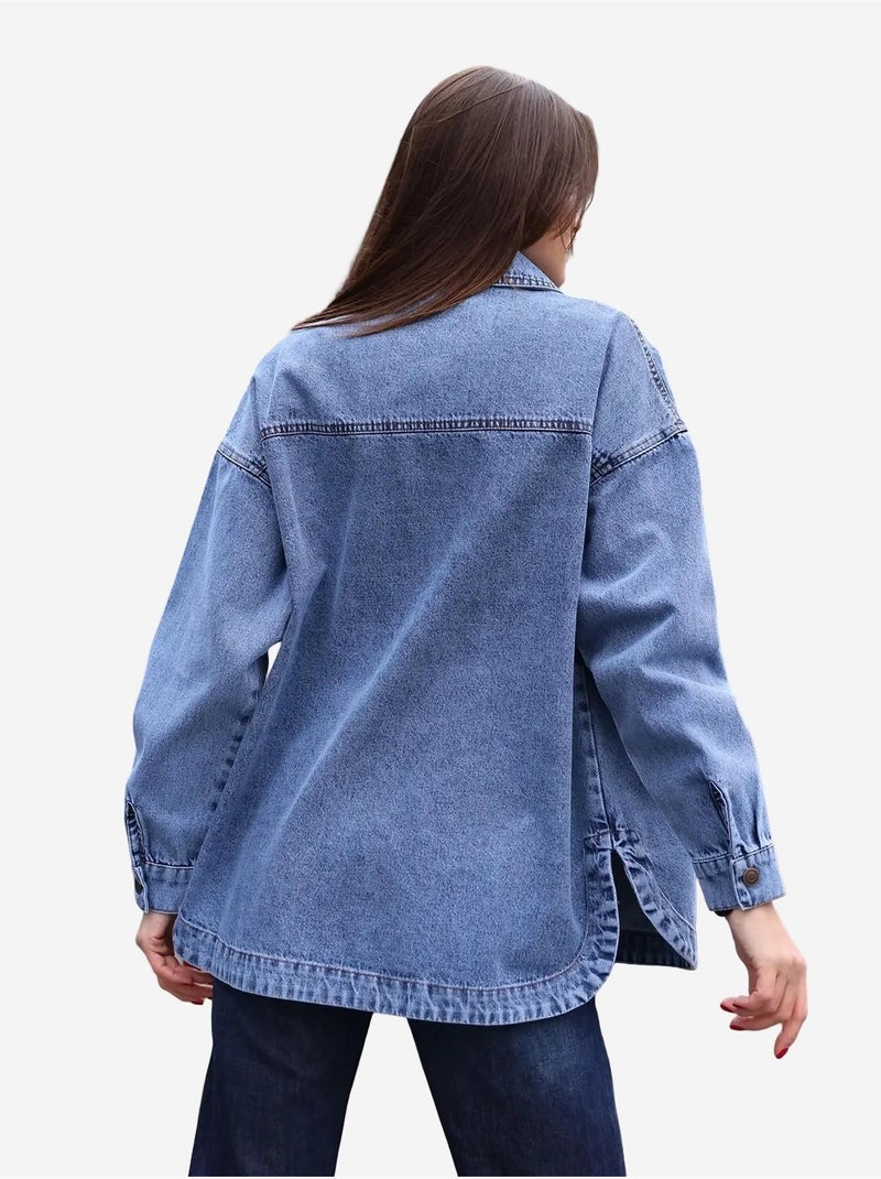 Veste en jean surdimensionnée à double poche bdart Bleu saphir - Kiabi