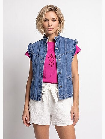 Veste en jean volantée sans manches - AFIBEL