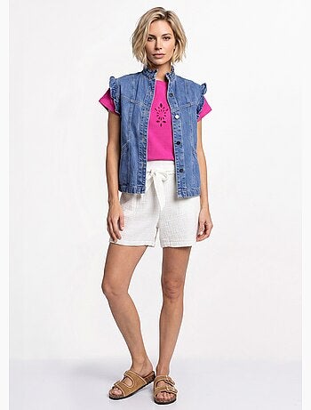 Veste en jean volantée sans manches - AFIBEL