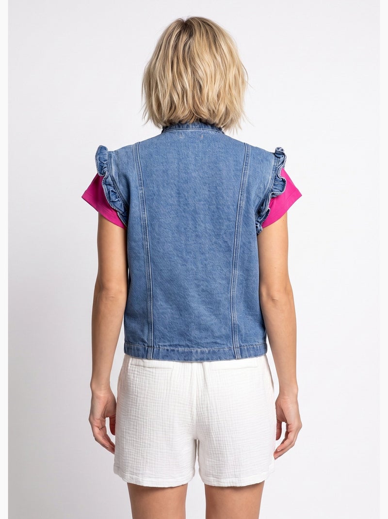 Veste en jean volantée sans manches - AFIBEL Bleu - Kiabi