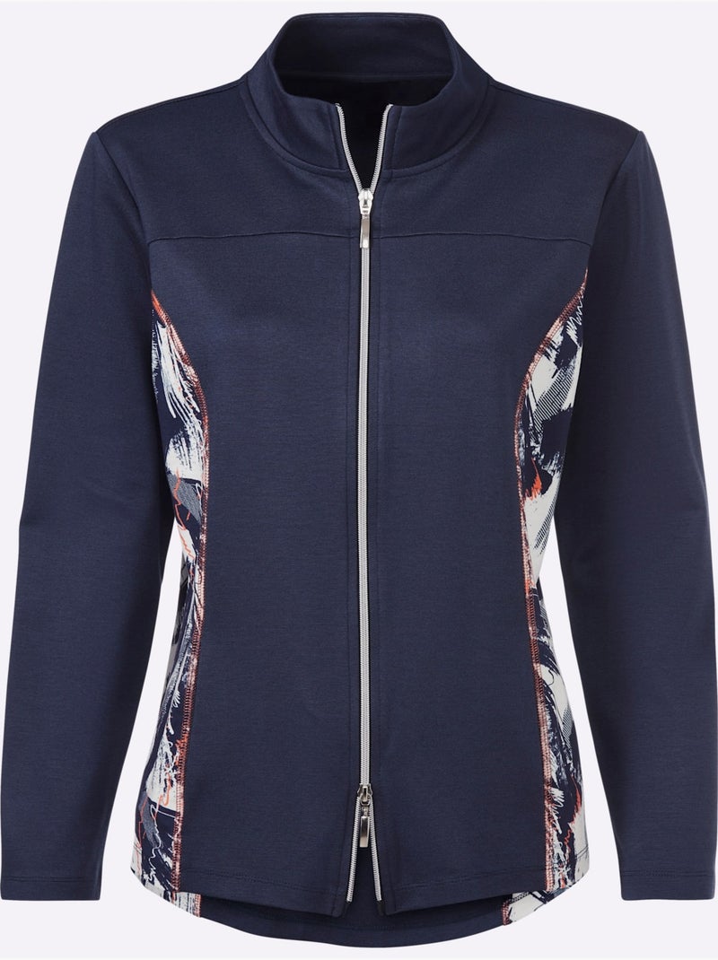 Veste en jersey avec empiècements sur les côtés et manches longues - Taille standard - Helline Blanc Bleu marine Blanc - Kiabi