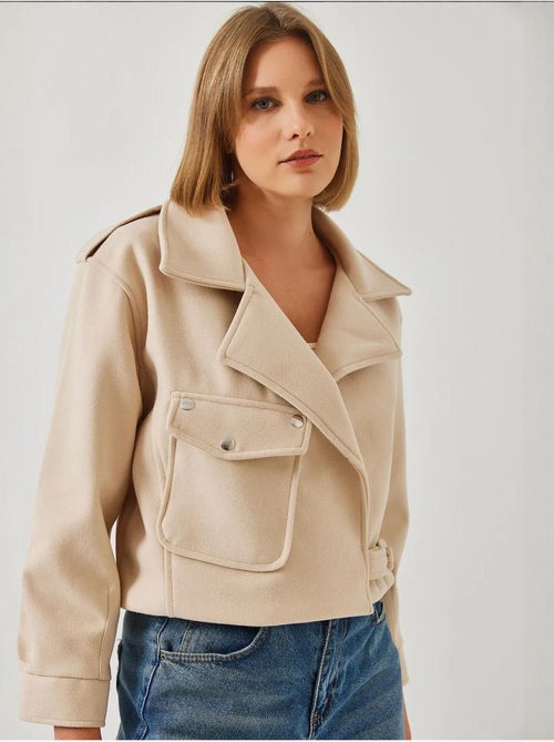Veste en laine à poche unique bianco lucci - Kiabi