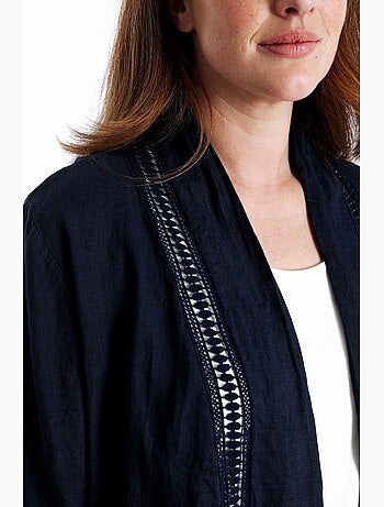 Veste en lin unie détail ajouré PAPRIKA