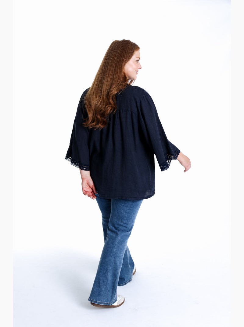 Veste en lin unie détail ajouré PAPRIKA Blanc - Kiabi