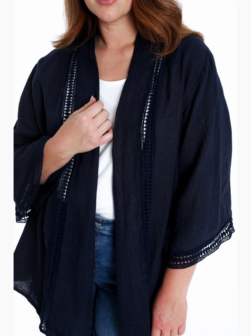Veste en lin unie détail ajouré PAPRIKA Blanc - Kiabi