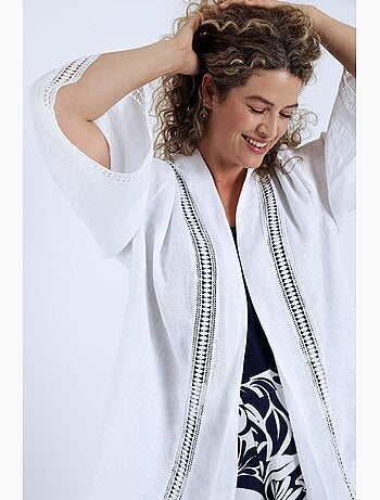 Veste en lin unie détail ajouré PAPRIKA