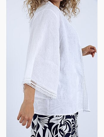 Veste en lin unie détail ajouré PAPRIKA